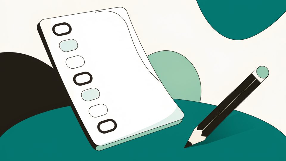 Illustration: ein leerer Papierbogen mit einer Reihe unbeschrifteter Ankreuzfelder, daneben liegt ein Bleistift