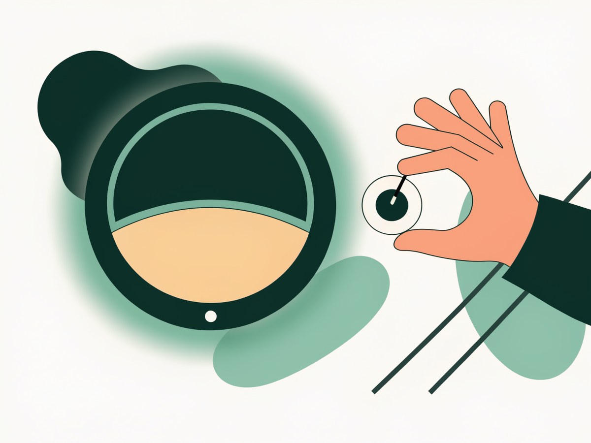 Illustration: eine sanft leuchtende Batterie-Anzeige, halb voll, neben einer Hand, die einen Regler einstellt